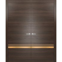 Solid French Double Doors 56 x 84 inches | Planum 2010 Chocolate Ash with Frosted Glass | Wood Solid Panel Frame Trims | Closet Bedroom Sturdy Doors
