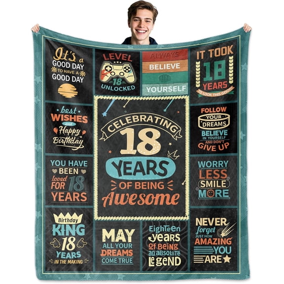18th Birthday Gifts for Boys, 18 Year Old Boy Birthday Gifts, Cool 18th Birthday Gift Guys, Gift for 18-Year-Old Boy Throw Blanket 60 X 50 Inch, 18 Bday Decoration Present for Male/Men