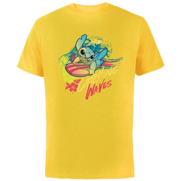 Disney Lilo & Stitch Beach Vibes Surfing Catching Waves - Short Sleeve Cotton T-Shirt for Adults - Customized-Yellow