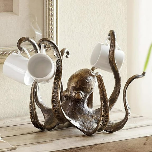 Octopus resin statue with cup holder, octopus home resin ornaments, living room garden landscape decoration - multifunctional desktop decoration, jewelry and cup holder, unique home decoration, suita