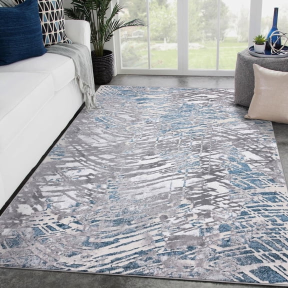 LUXE WEAVERS Abstract Textured Pattern Blue 8x10 Area Rug, Stain-Resistant Carpet