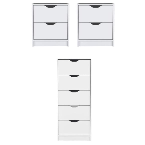 Pemberly Row Set of 3 Engineered Wood Dresser & 2 Nightstands in White