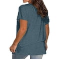 thumbnail image 4 of aohooy Womens Plus Size V Neck Short Sleeve T-Shirts Casual Summer Tops Oversized Loose Fit Split Tees Ladies Basic Shirt Top Sky Blue,XXXXL, 4 of 6