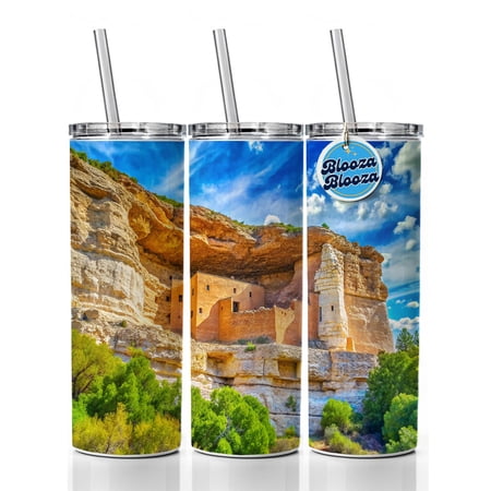 Montezuma Castle National Monument Arizona Watercolor Style 20oz Insulated Water Bottle Skinny Tumbler Includes Straw