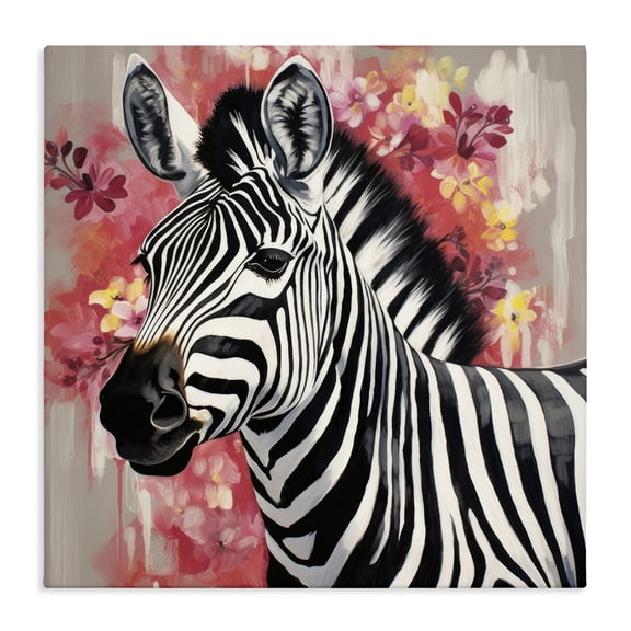 Stupell Industries Eclectic Zebra with Pink Flowers Canvas Art, 30 x 30, by Lazar Studio