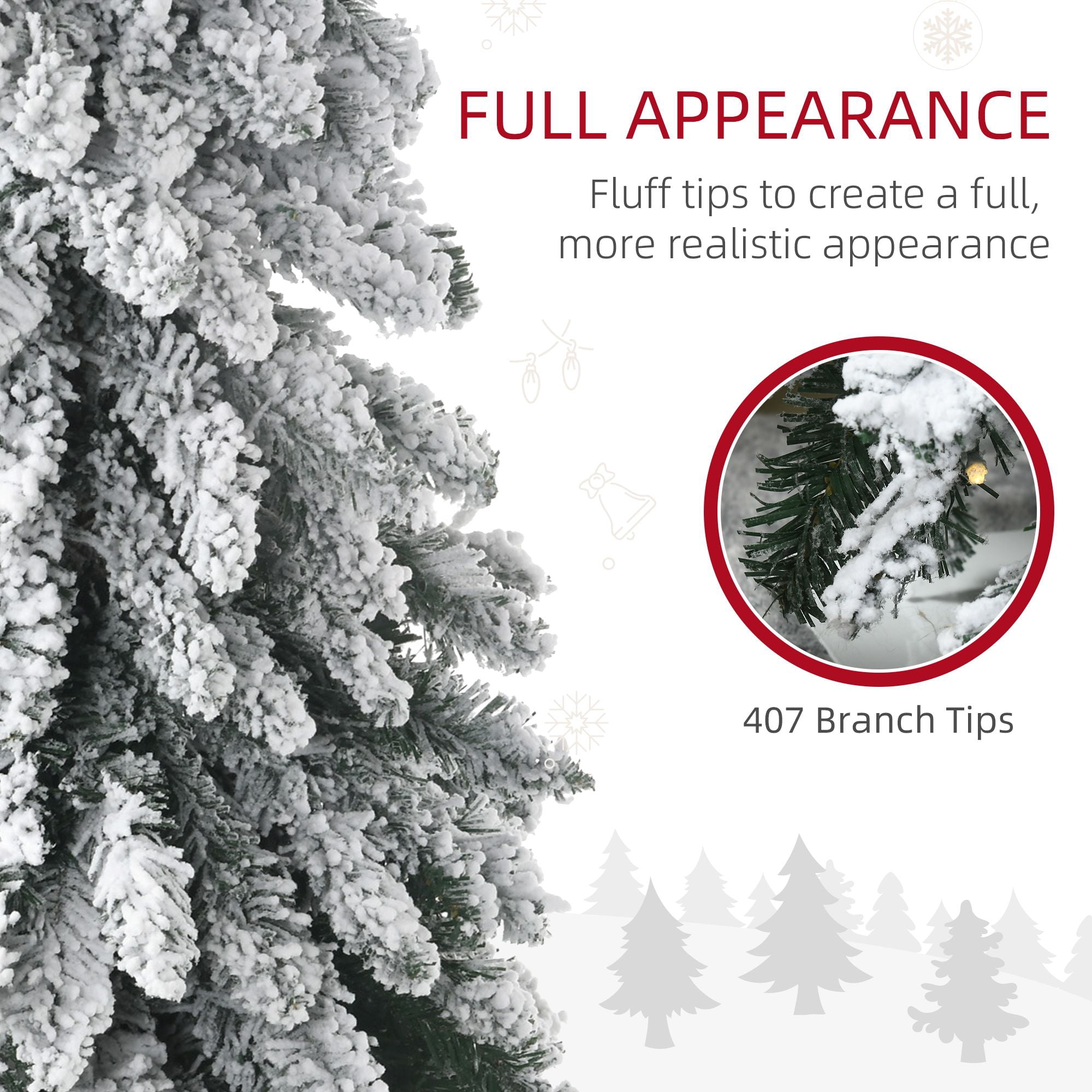 6 ft Artificial Slim Christmas Tree with Snow Frosted Branches, Pre-Lit LED Lights, Downswept Pencil Shape for Small Rooms and Entryways