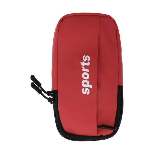 Unique Bargains 1 Pce Support de Téléphone Brassards avec Fermeture Éclair pour Randonnée Gym Cuir PU Rouge