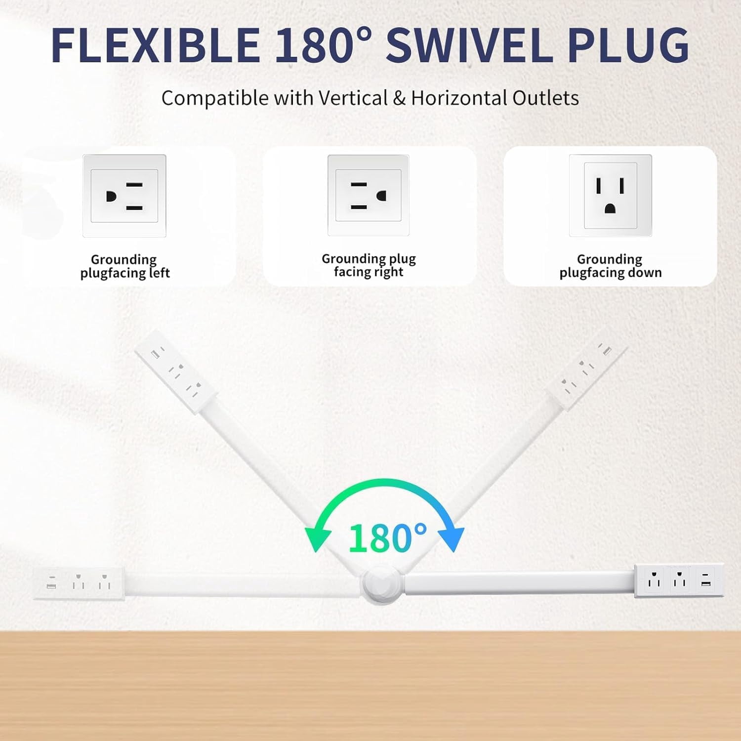 Electrical Outlet Extender Stick,180° Rotating Extendable Wall Outlet for Hard to Reach Places,Rotating Plug Power Hub for Bedroom, Living Room, Office