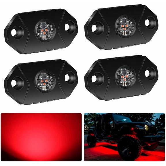 EK ENNOKING Red LED Rock Lights, 4 Pods IP68 Waterproof Underbody Glow Trail Rig Lamp LED Neon Light for Truck Off-road Truck Car Boat ATV SUV Motorcycle
