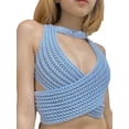 thumbnail image 1 of Women's Crop Tops, Halterneck Sleeveless Cross Wrap Solid Color Knitted Slim T-shirt for Ladies, 1 of 3