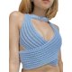 thumbnail image 1 of VISgogo Tops cortos para mujer, cuello halter, sin mangas, cruzado, cruzado, de color sólido, de punto, camiseta delgada para damas VISgogo moda, 1 of 8
