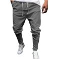 thumbnail image 1 of Pantalones casuales de lino para hombre, color sólido, ajustados, cintura baja, elásticos, ligeros, elásticos, con cordón, para verano, playa, yoga 036- gris M 036- gris M Xishao ropa, 1 of 2