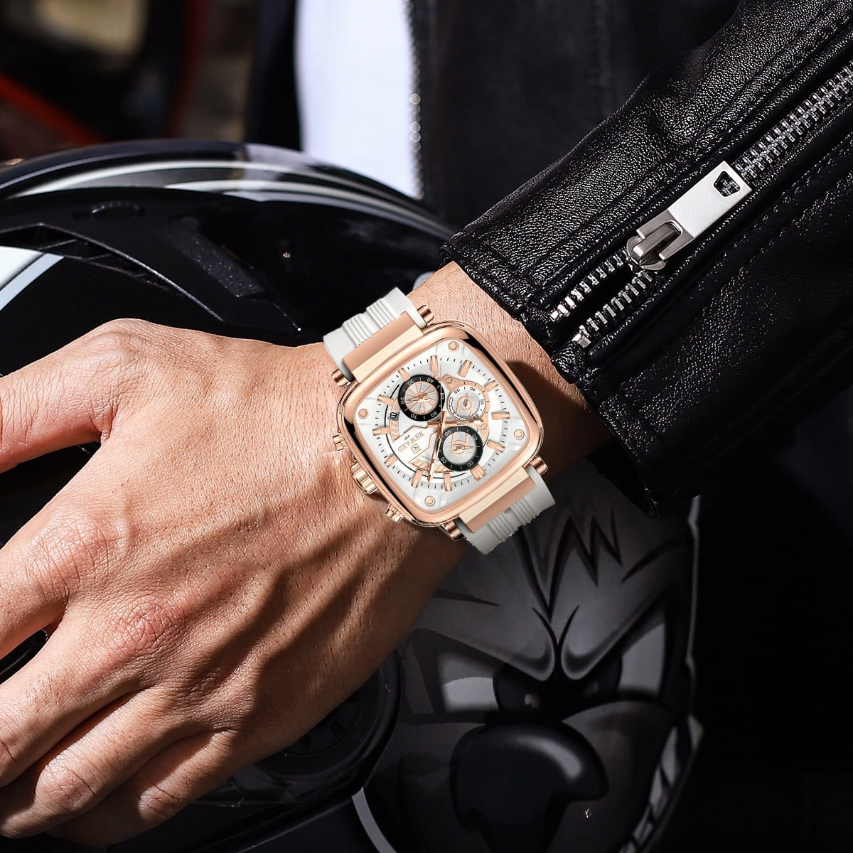 Square Watches for Men Brown Silicone Chronograph Fashion Sports Watch Luminous Waterproof Casual Wrist Watches Blue Red White