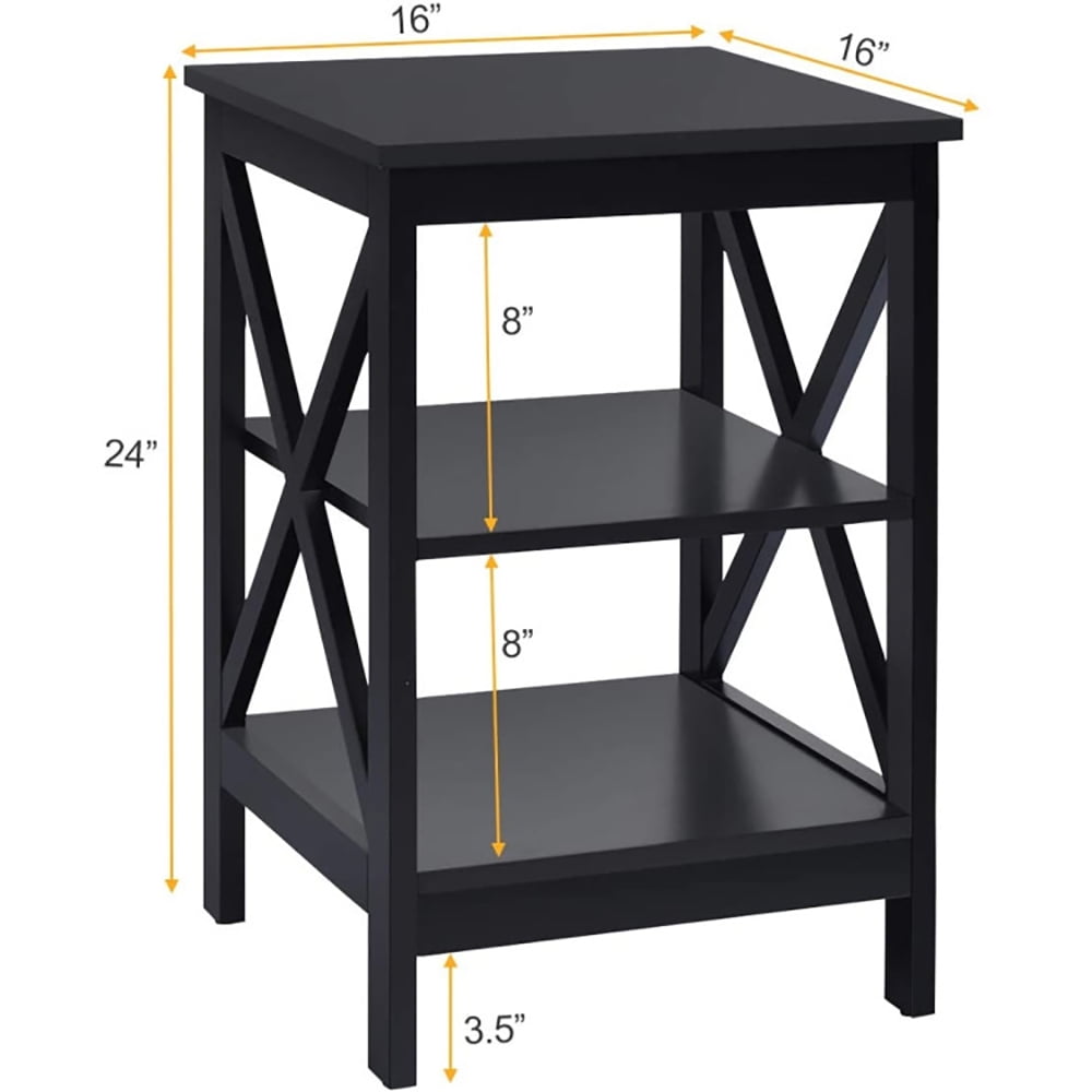 Finihen End Table, 3-Tier X-Design Nightstands with Storage Shelves, Bed Side Tables, for Living Room, Bedroom, Black Finihen End Table, 3-Tier X-Design Nightstands with Storage Shelves, Bed Side Tables, for Living Room, Bedroom, Black