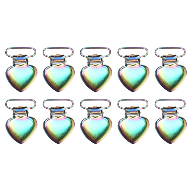 10 Uds. Clips de Metal para chupete de corazón, Clips coloridos para prevención de óxido, tratamiento con revestimiento, Clips para tirantes para dentición de niños pequeños