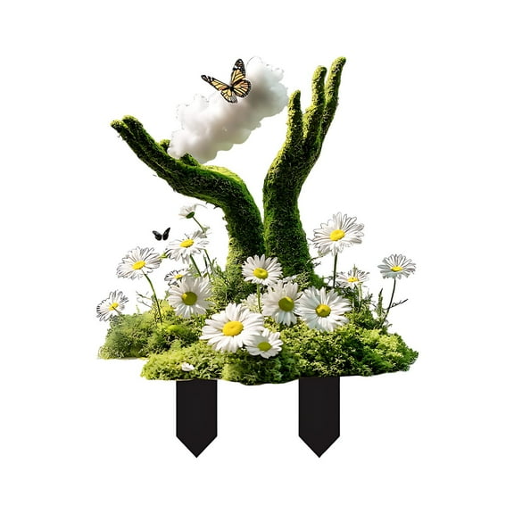 geerera 2D Acrylic Garden Statues, Whimsical Tree Man & Fairy Earth Goddess Decor with Stakes, for Yard, Patio, Flower Pot Displays