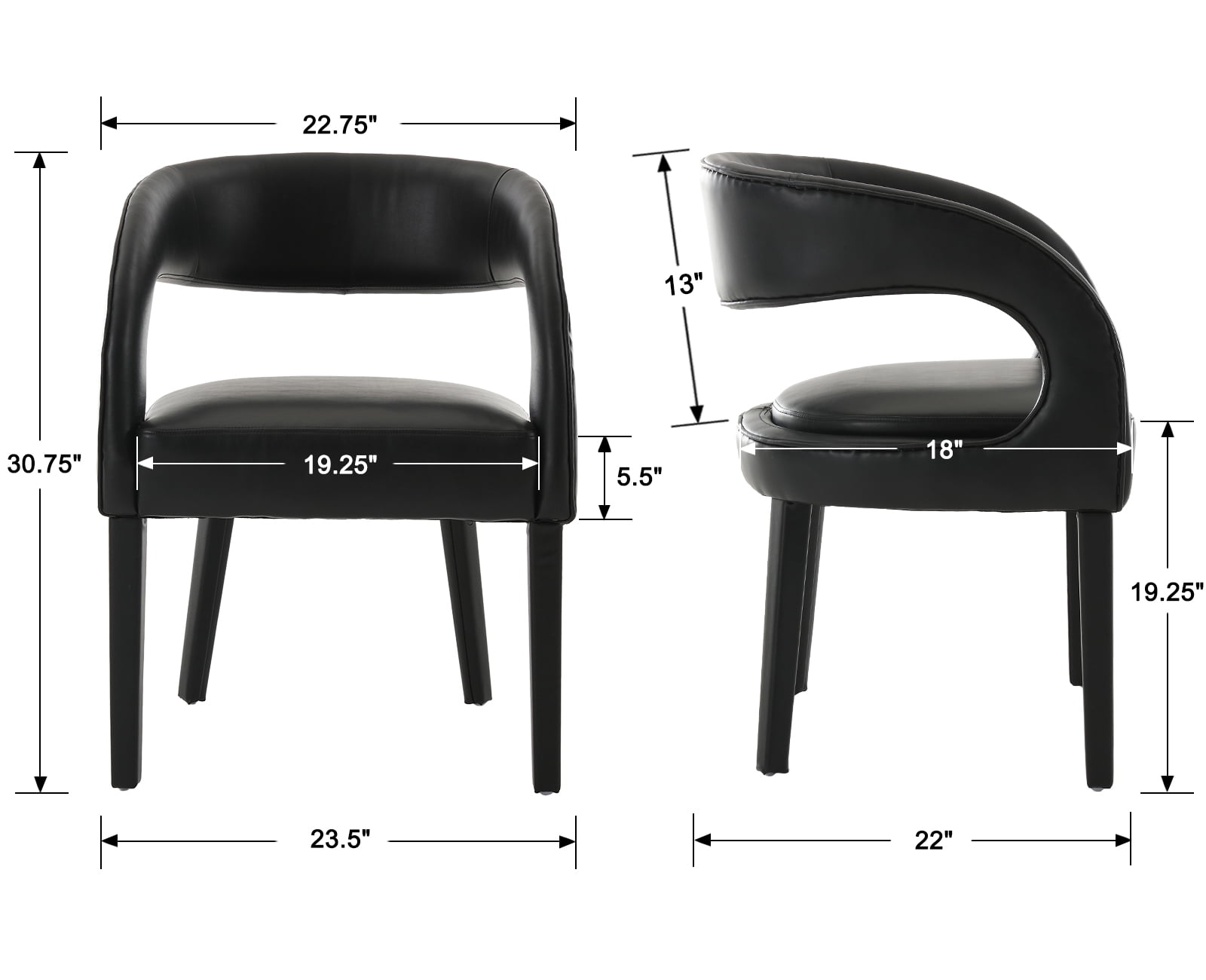 Guyou Modern Dining Chairs Set of 2, PU Upholstered Barrel Kitchen Chairs with Open Back, Lovely Dresser Chair, Comfy Dining Side Chairs for Dining Room Bedroom Living Room, Black