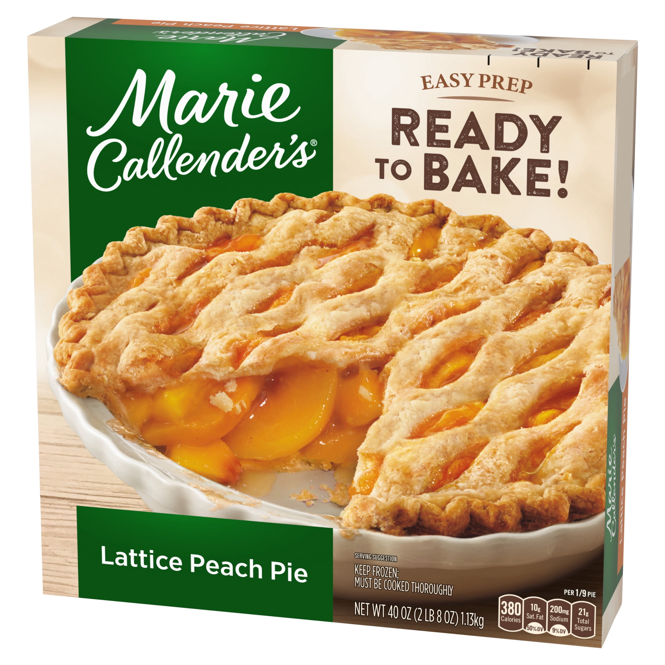 Marie Callender's Lattice Peach Pie, Ready to Bake Frozen Dessert, 40 oz.