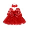 thumbnail image 3 of CCRFTGI Dresses for Girls Size 10-12 A-Line Long Sleeve Dress Birthday Formal Lace bow Girls Dresses 2026 Summer Stylish New Year Fancy Dresses Red 3Month, 3 of 4