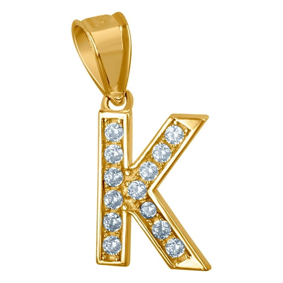 10k Yellow Gold Unisex Cubic Zirconia K Alphabet Letter Name Personalized Monogram Initial Charm Pendant Necklace 17.3x7