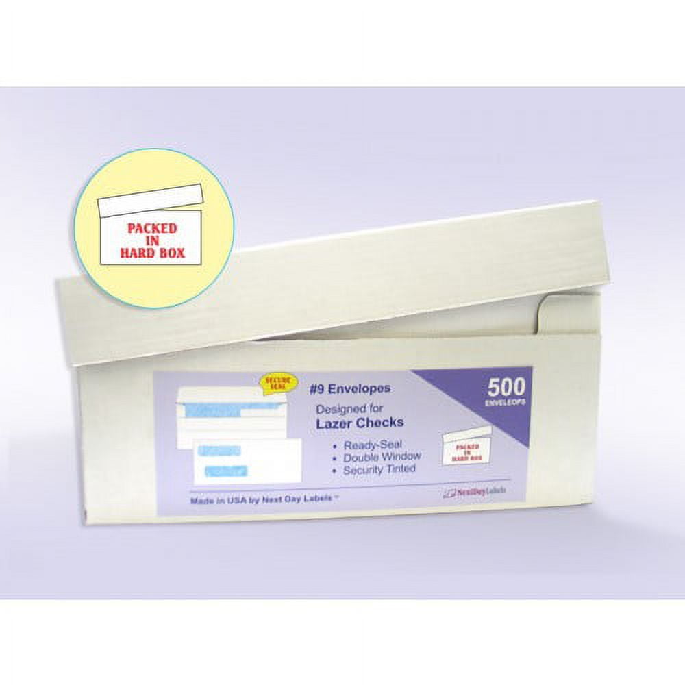 Next Day Labels Double Window Envelopes, 8-5/8" x 3-5/8", White, 500 Count