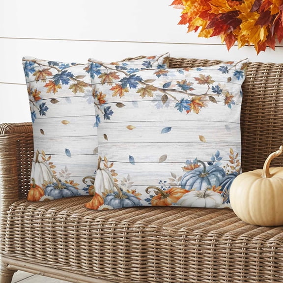 Outdoor Waterproof Pillow Covers Farm Pumpkin Maple Leaf Decorative Throw Pillow Protectors for Patio Sofa Garden Couch,18x18in 2 Pack