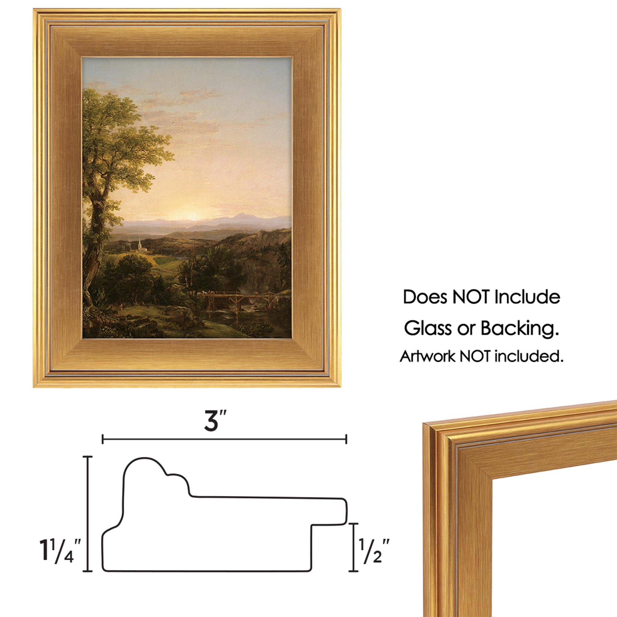 Cardinali Plein Aire Gold 18x24" Open Back Frames for Canvas Art - Box of 4, 3" Wide Moulding w/ Raised Edge - No Glass or Backing - 1/2" Rabbet Depth- Timeless Picture Frame for Canvas - Made in USA