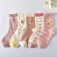 thumbnail image 3 of Zhengup Women's 5 Pairs Flower Coquette Lace Frilly Socks Cottagecore Cable Knitted Socks Aesthetic Harajuku Ankle Socks, 3 of 7