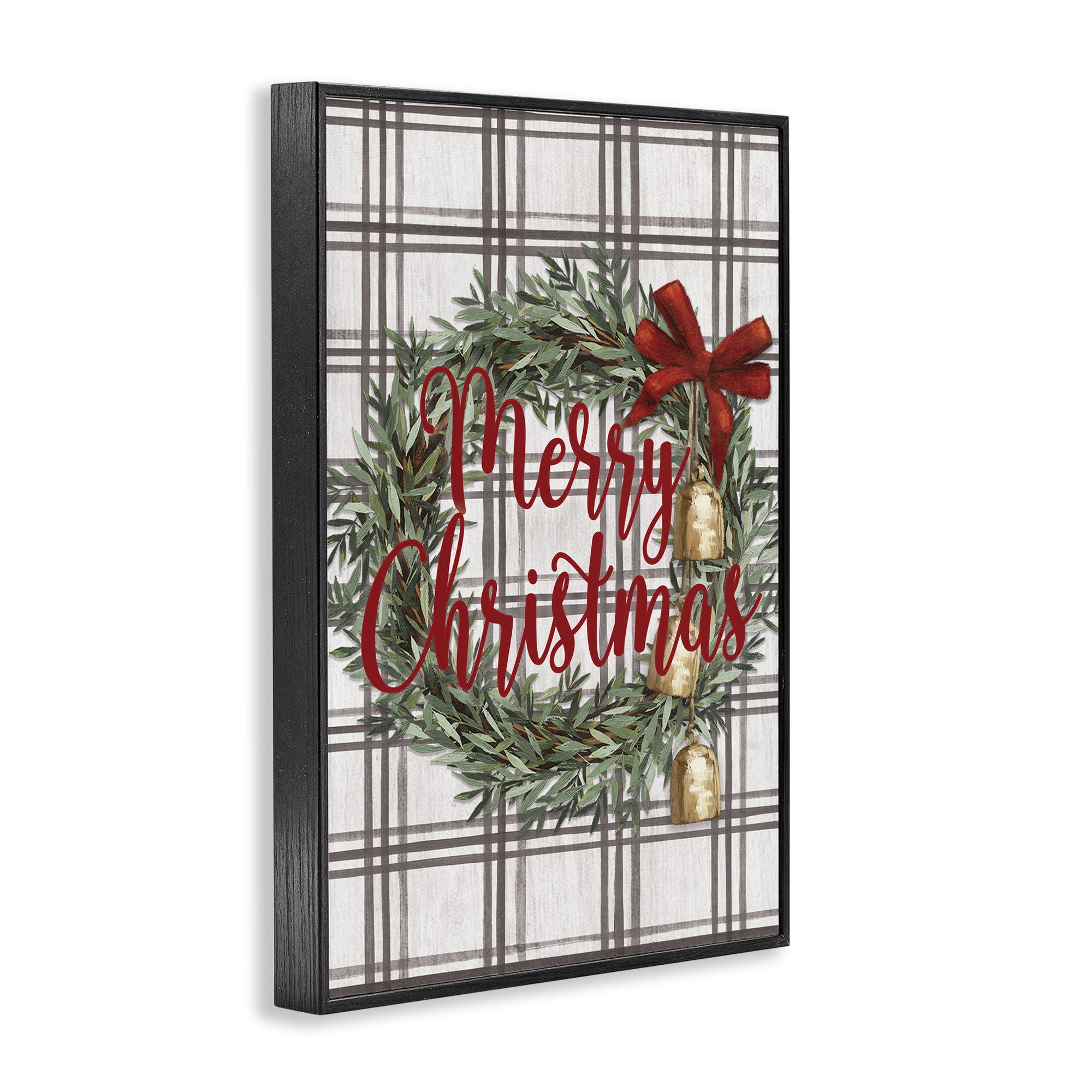 Stupell Industries Plaid Christmas Wreath Holiday Painting Black Framed Art Prints Wall Art, 16 x 24