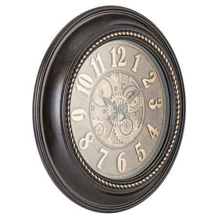 Rodalben Giant Decorative Light-Weight 24-inch Wall Clock Silent, Non-Ticking, 3-D Aluminum Dial, Easy-to-Read, Quartz Battery Operated, Glass Face Cover Bronze