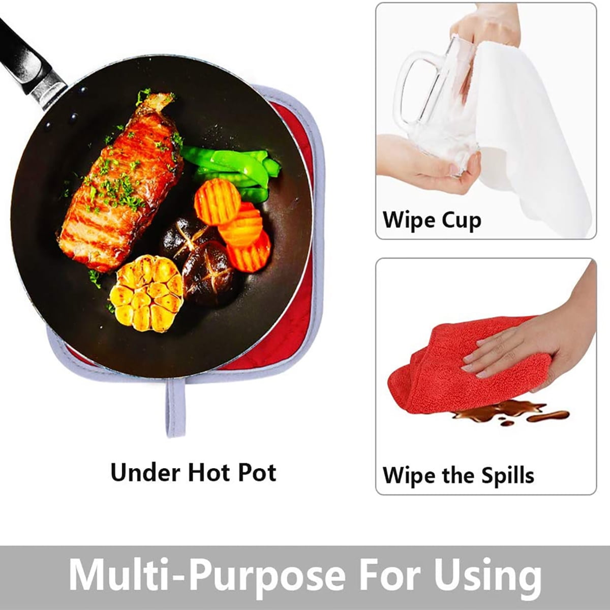 6Pcs Kitchen Oven Mitts, Cotton Oven Gloves with Pot Holders & Towels for Baking Cooking BBQ