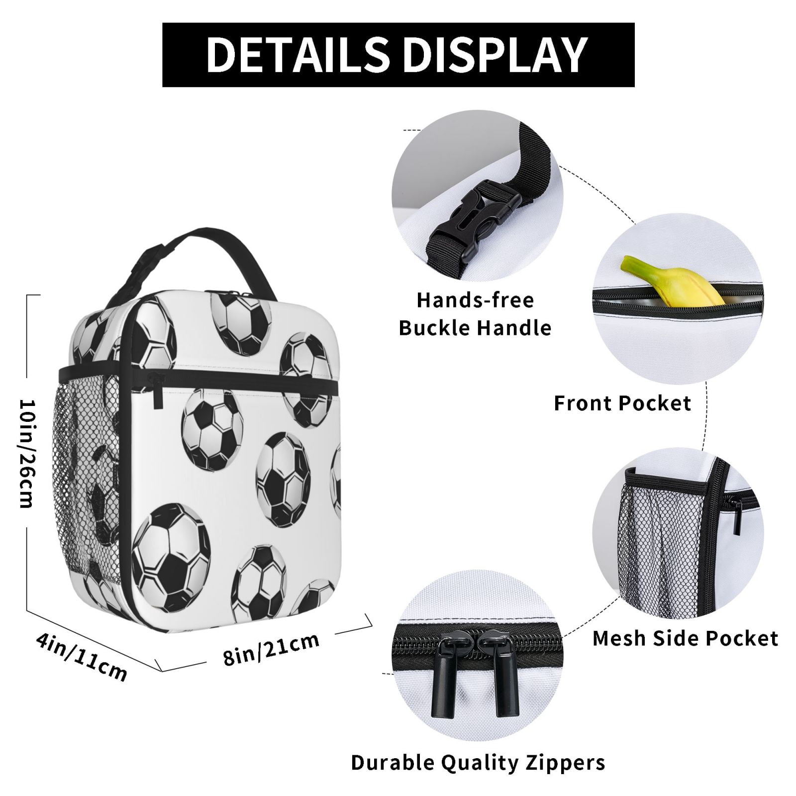 Lunch Bag For Women Men Insulated Portable Lunch Box Bento Box Office Picnic Travel Cooler Bag Soccer Football Theme Sporty Dynamic Style Soccer Balls