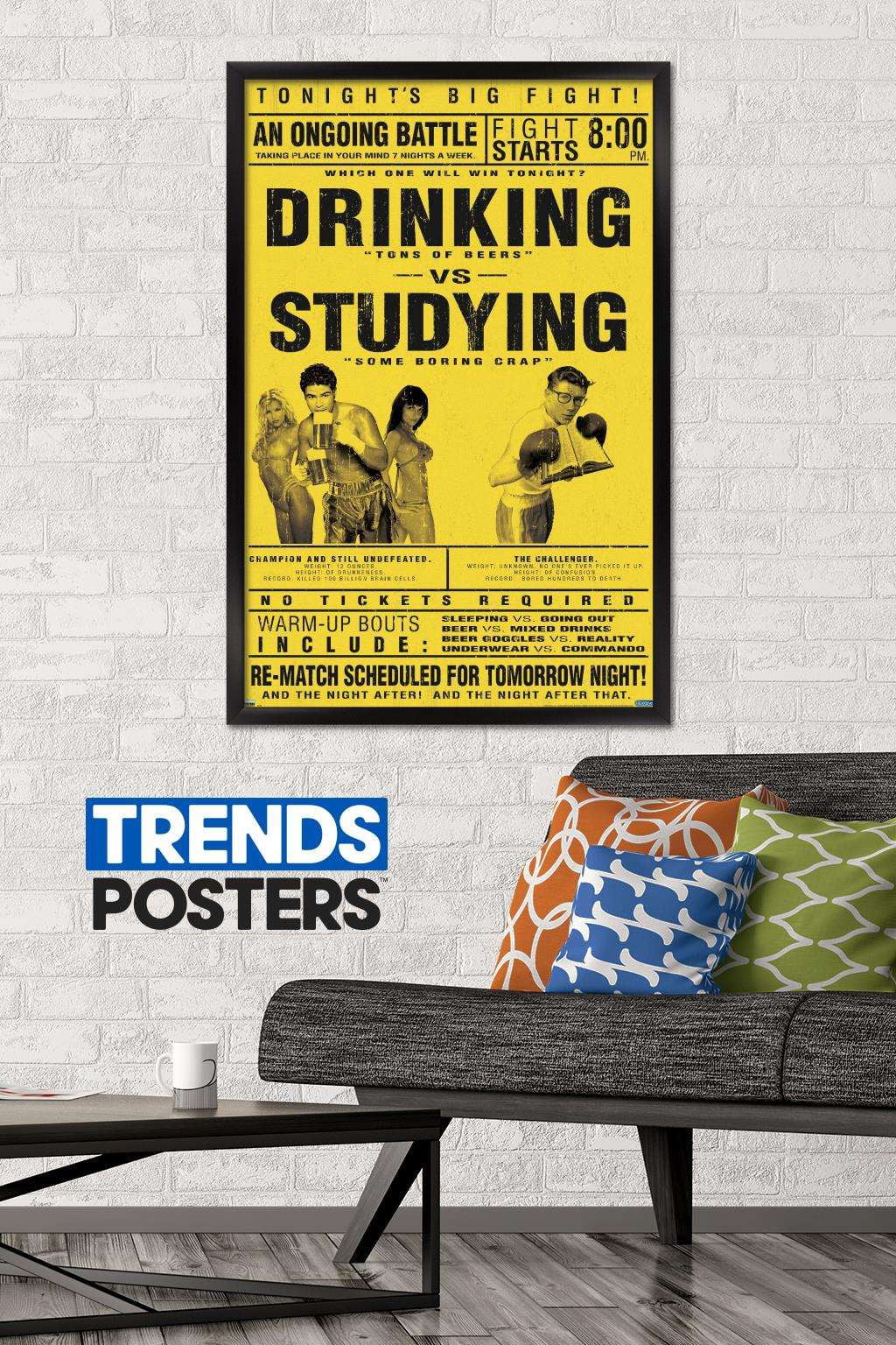 Drinking Versus Studying Wall Poster, 22.375" x 34", Framed
