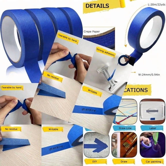 4 Rolls Premium Painters Tape Blue Tape Masking Tape Paint Tape for Multi-Purpose Painting Painter's DIY Crafts Arts 88yd =0.94IN22yd4 Decoration Labeling No Residue Easy Removal