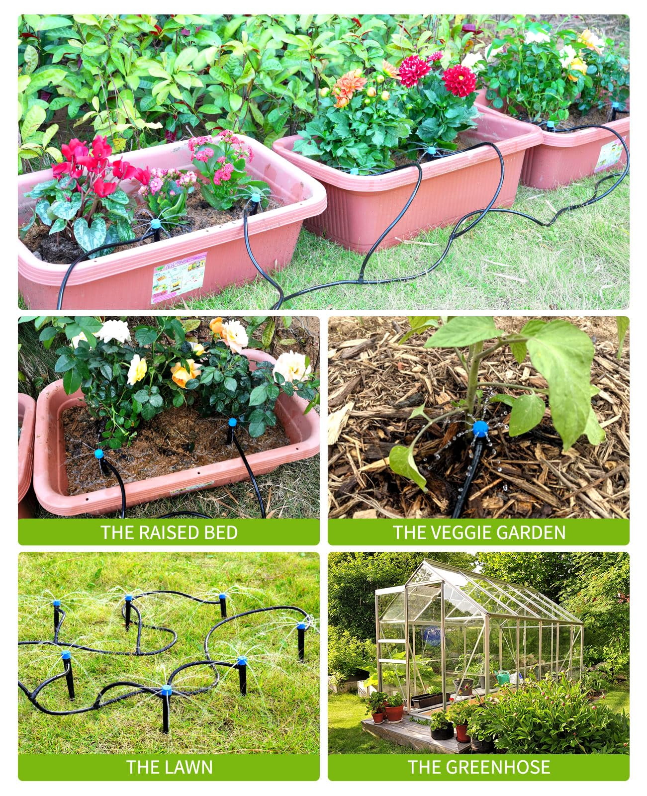 50/ 100ft Drip Irrigation Kit Plant Watering System 8x5mm Blank Distribution Tubing DIY Automatic Irrigation Equipment Set for Garden Greenhouse Flower Bed Patio Lawn