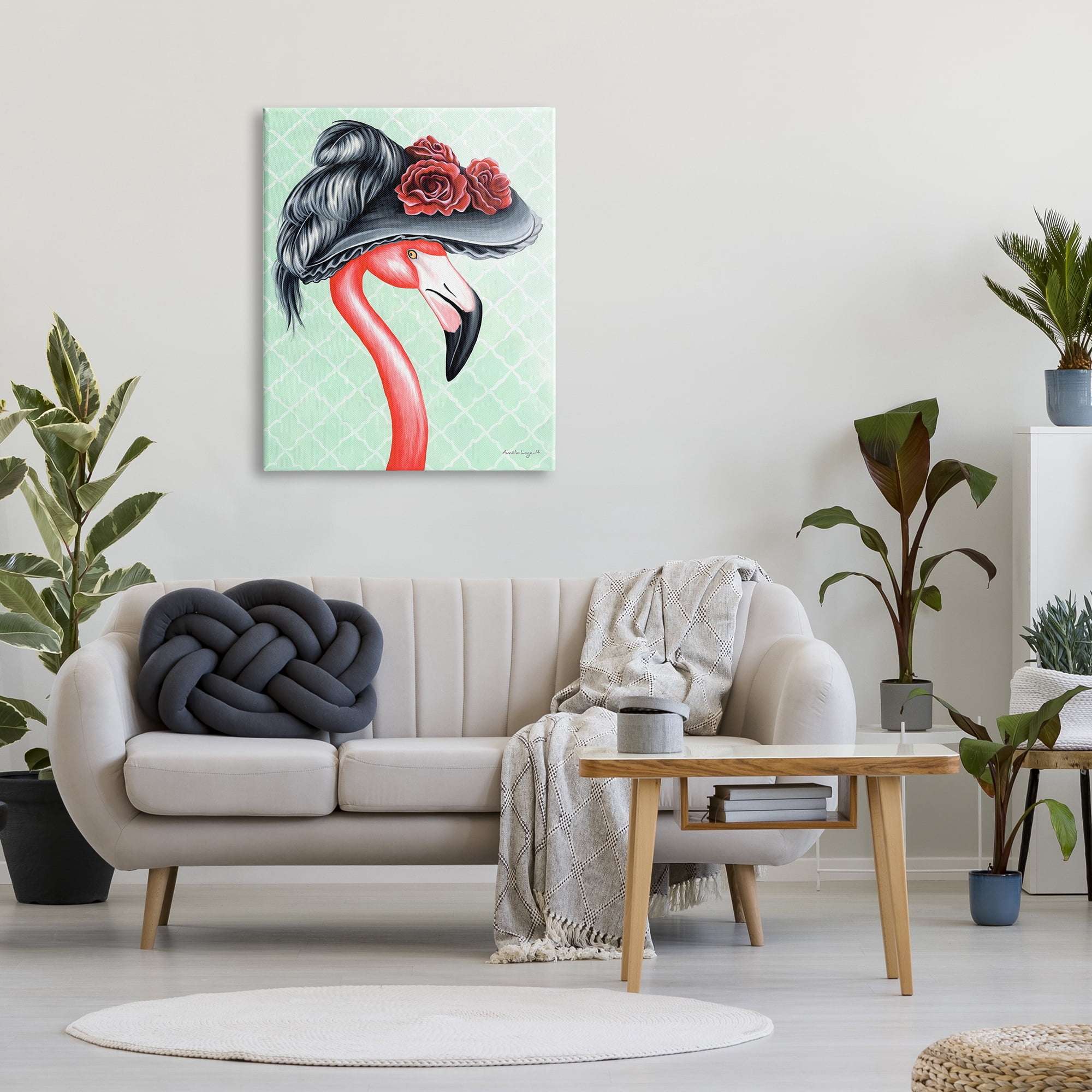 Stupell Industries Classy Flamingo Vintage Black Floral Hat Green Pattern Graphic Art Gallery Wrapped Canvas Print Wall Art, Design by Amelie Legault