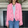 thumbnail image 4 of Womens Fall Jacket Elegant Fringe Trim Double Cropped Tassel Lightweight Coats Pink, 4 of 5