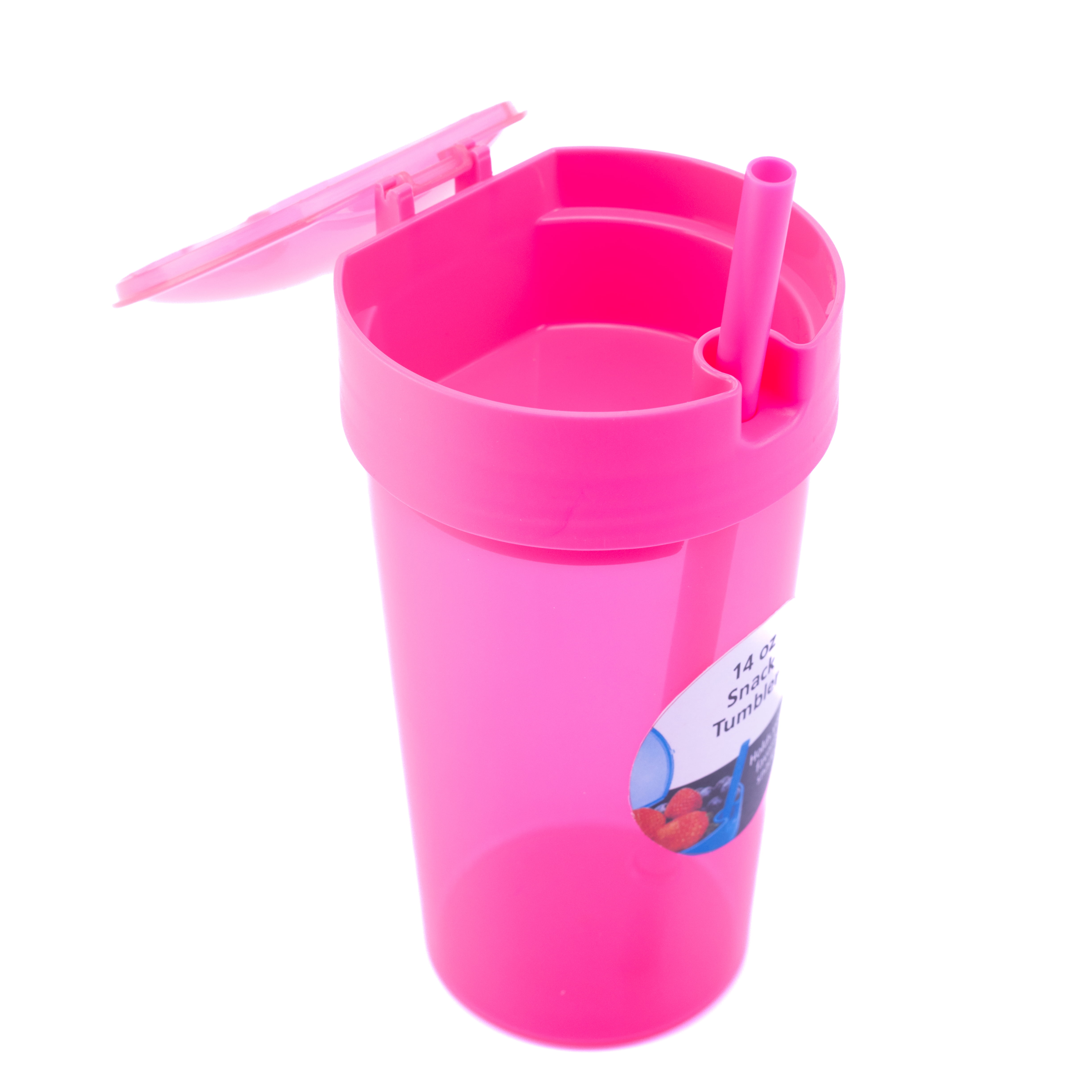YourZone Hydration 14 oz Pink Polypropylene Snack Tumbler with Straw