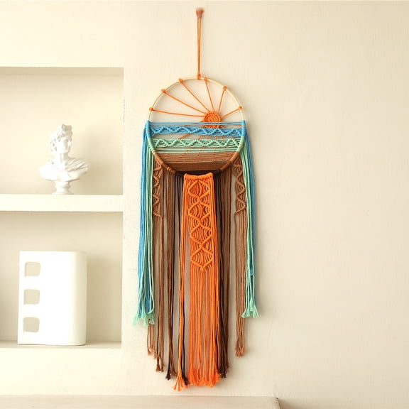 QKW1CPS Creative sun-shaped woven hanging ornament, hand-woven tapestry, Bohemian wall hanging decoration（10.2in*35inThe sun sets.）