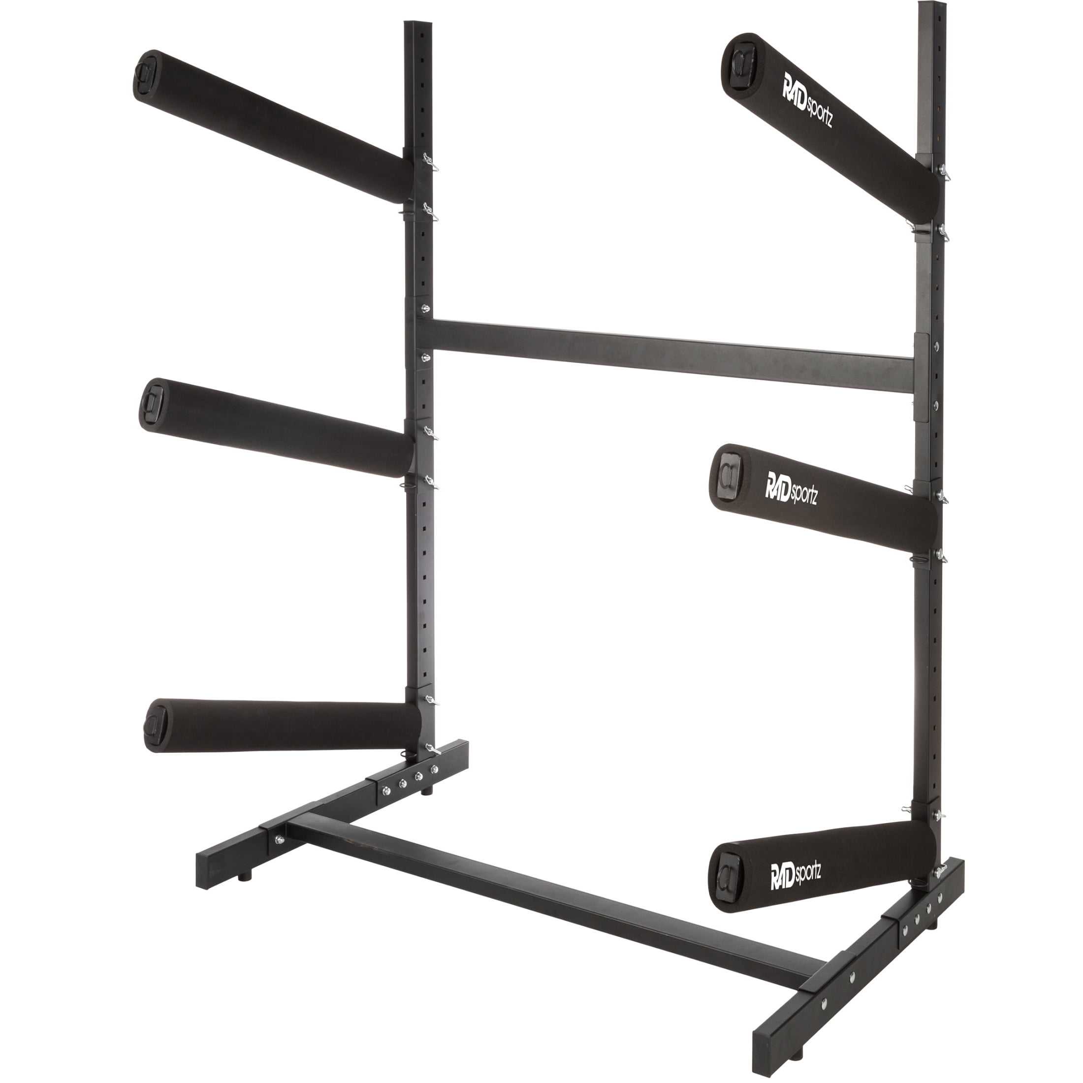 RAD Sportz Kayak Storage Rack - 3-Level Freestanding Adjustable Stand with Padded Arms and 300lb Capacity for Canoes, SUP, or Paddleboards - Black
