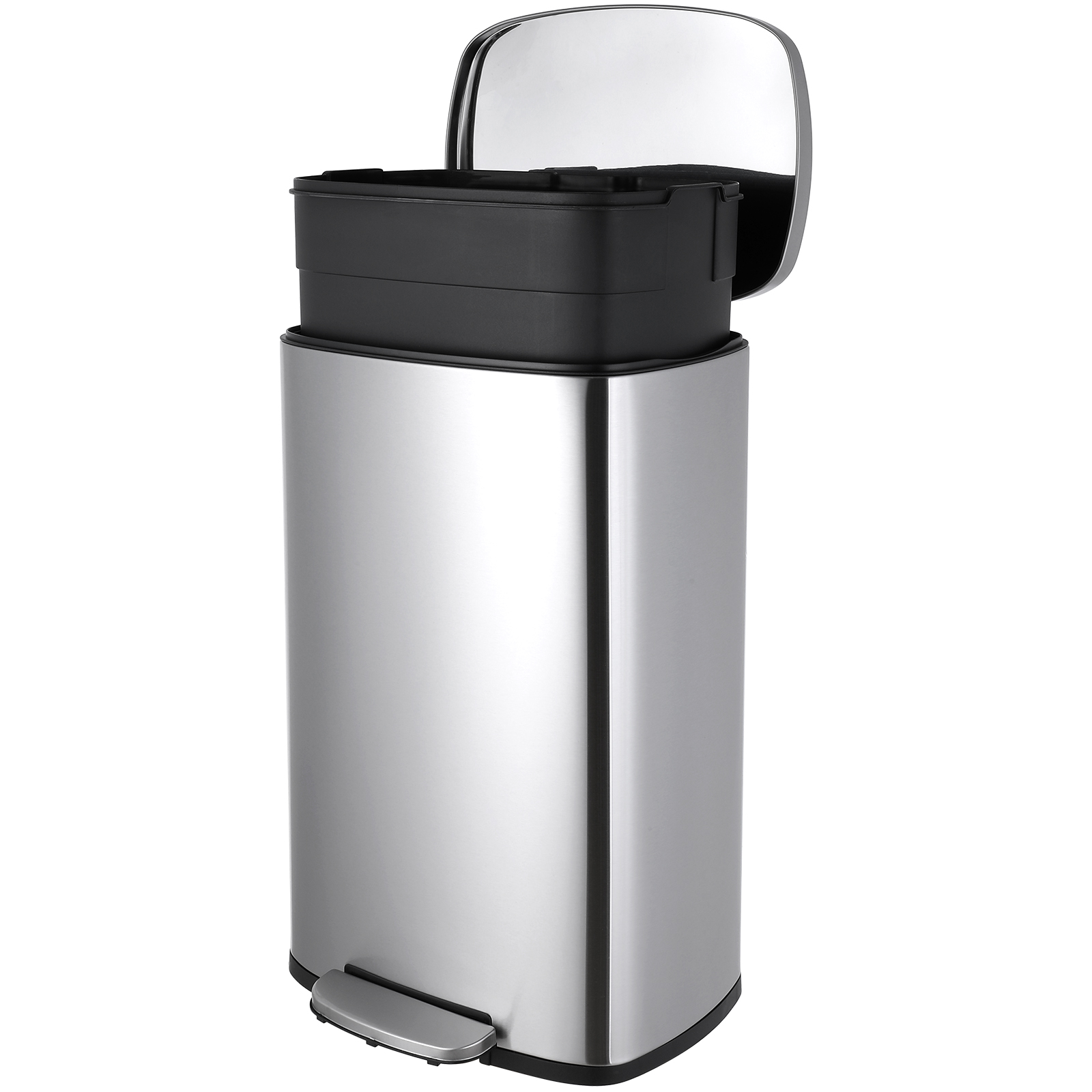 TLSUNNY 8 Gallon Stainless Steel Trash Can with Soft-Close Lid & Step Pedal, Kitchen Garbage Bin, for Home/Office