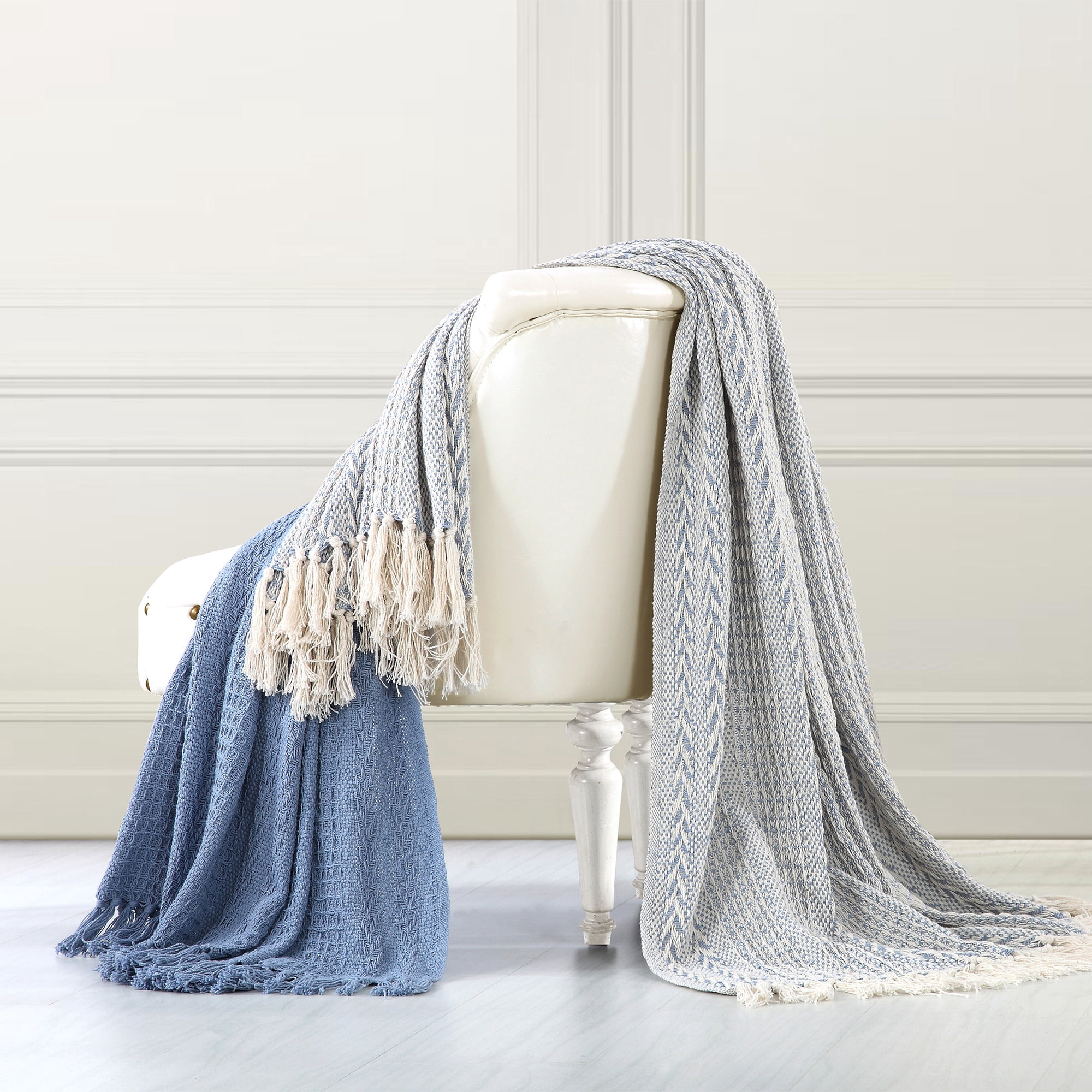 Modern Threads Batik Dusty Blue 100% Cotton Adult Throw Blanket, 50" x 60", 2 Pack