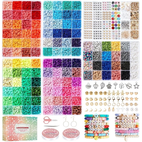LEUCHTAMOR 120 Colors Clay Beads Bracelet Making Kit,6 Boxes 20000pcs Polymer Heishi Beads with Charms for Jewelry Making,DIY Arts Friendship Crafts Gifts for Girls & Adults