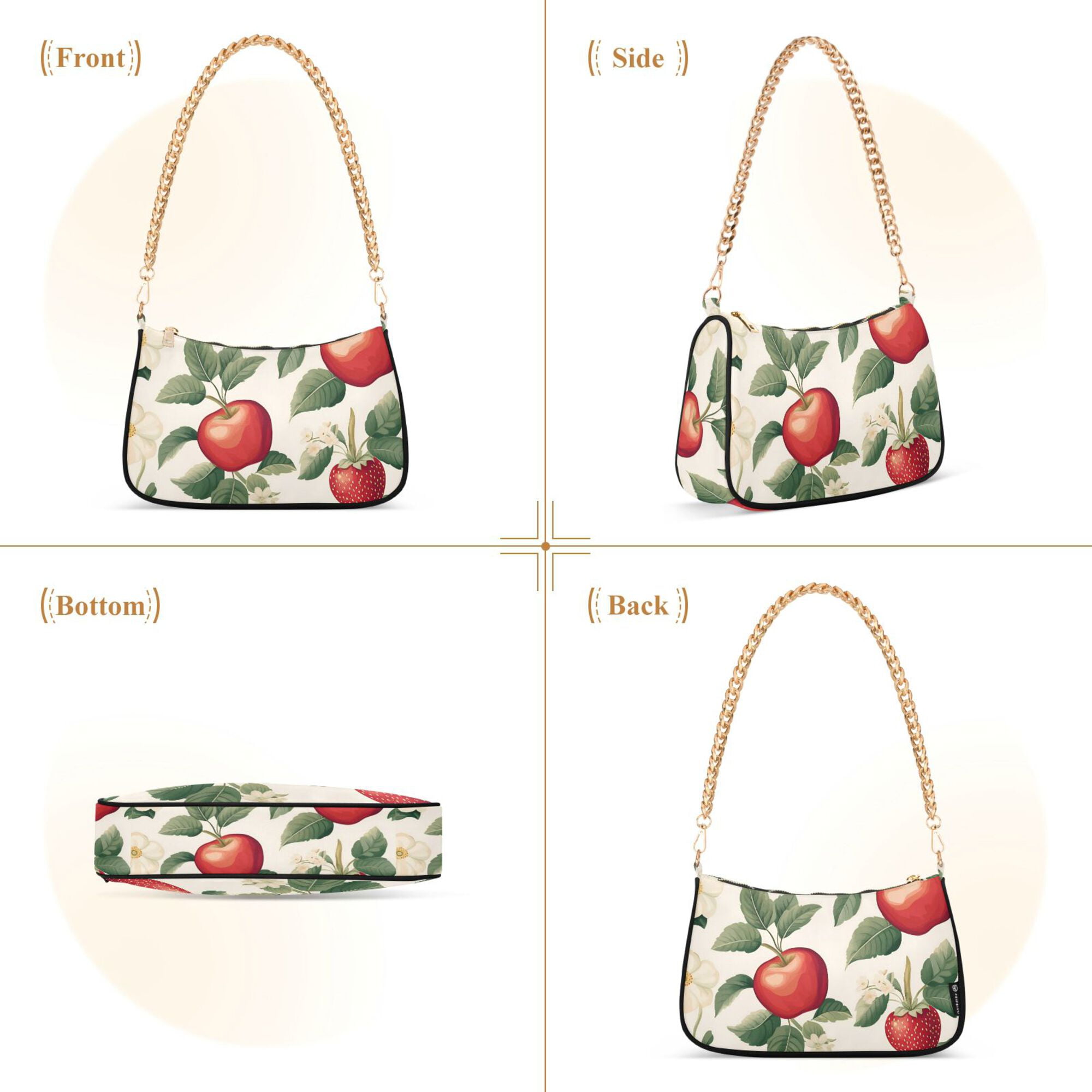 FORMRS Womens Shoulder Bag with Chain Strap Clutch Purse Cute Tote Handbag, Apples Flower Pattern