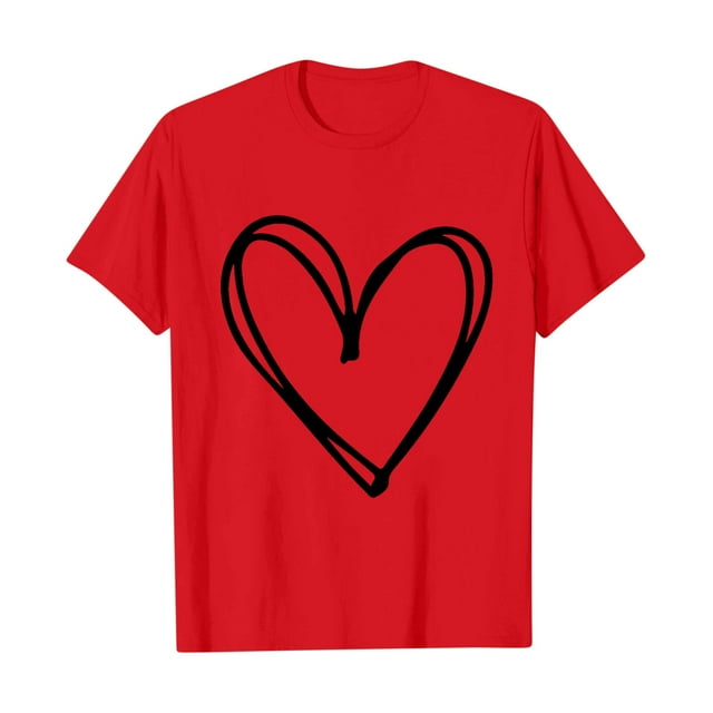 Plebaso T-Shirts pour Femmes à Imprimé Cœur, Col Rond, Coupe Ample, T-Shirts Décontractés à Manches Courtes, T-Shirts Graphiques pour Femmes