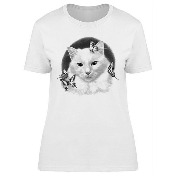 A Cat With Butterflies T-Shirt Women -Image by Shutterstock, Female Large