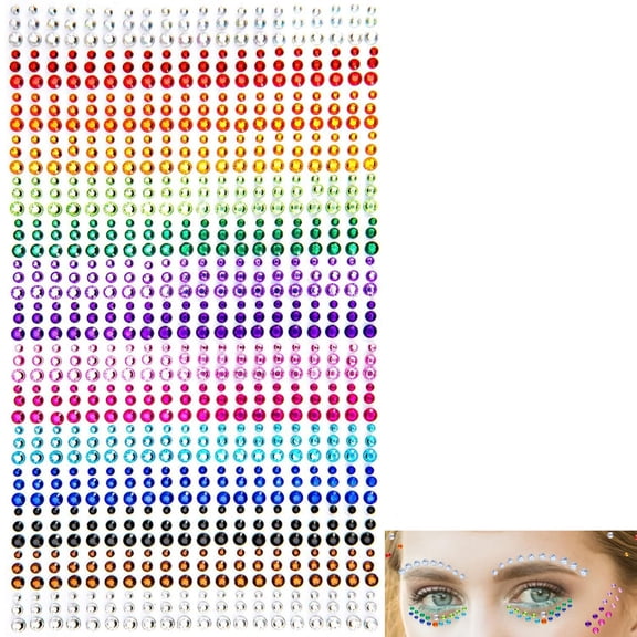 Mcvcoyh 1800 Pcs of Rainbow Rhinestones Self Adhesive Halloween Rhinestones for Makeup Eyes Face Jewels Body Gems Stick on Festival Accessories