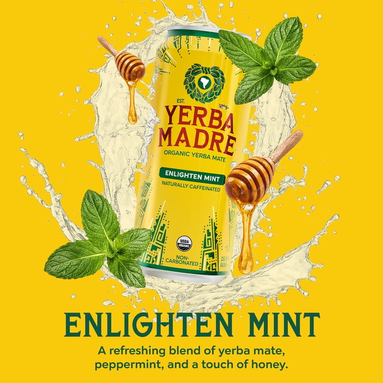 mate tea glp 1 Yerba Madre Organic Yerba Mate Enlighten Mint, 15.5 fl oz Can