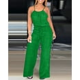thumbnail image 2 of ZOELNIC Women's Sleeveless Jumpsuit - Spaghetti Strap Casual Romper with Drawstring, Summer Vacation & Resort Outfit, XL, 2 of 8