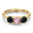 thumbnail image 3 of Gem Stone King 18K Yellow Gold Plated Silver Pink Lab Grown Diamond and Black Sapphire Engagement Ring for Women | 1.88 Cttw | Round 5MM | Gemstone April Birthstone | Size 9, 3 of 6